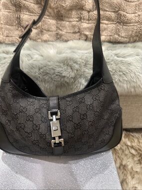 GUCCI  Black GG Jacquard Shoulder Bag with Silver Hardware GG monogram